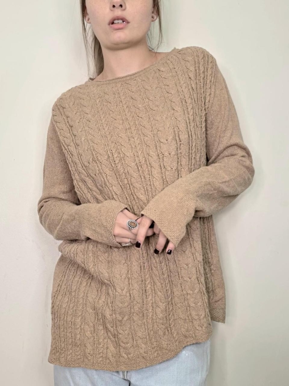 Women's Cable Knit Sweater - Camel - Picture 7 of 8